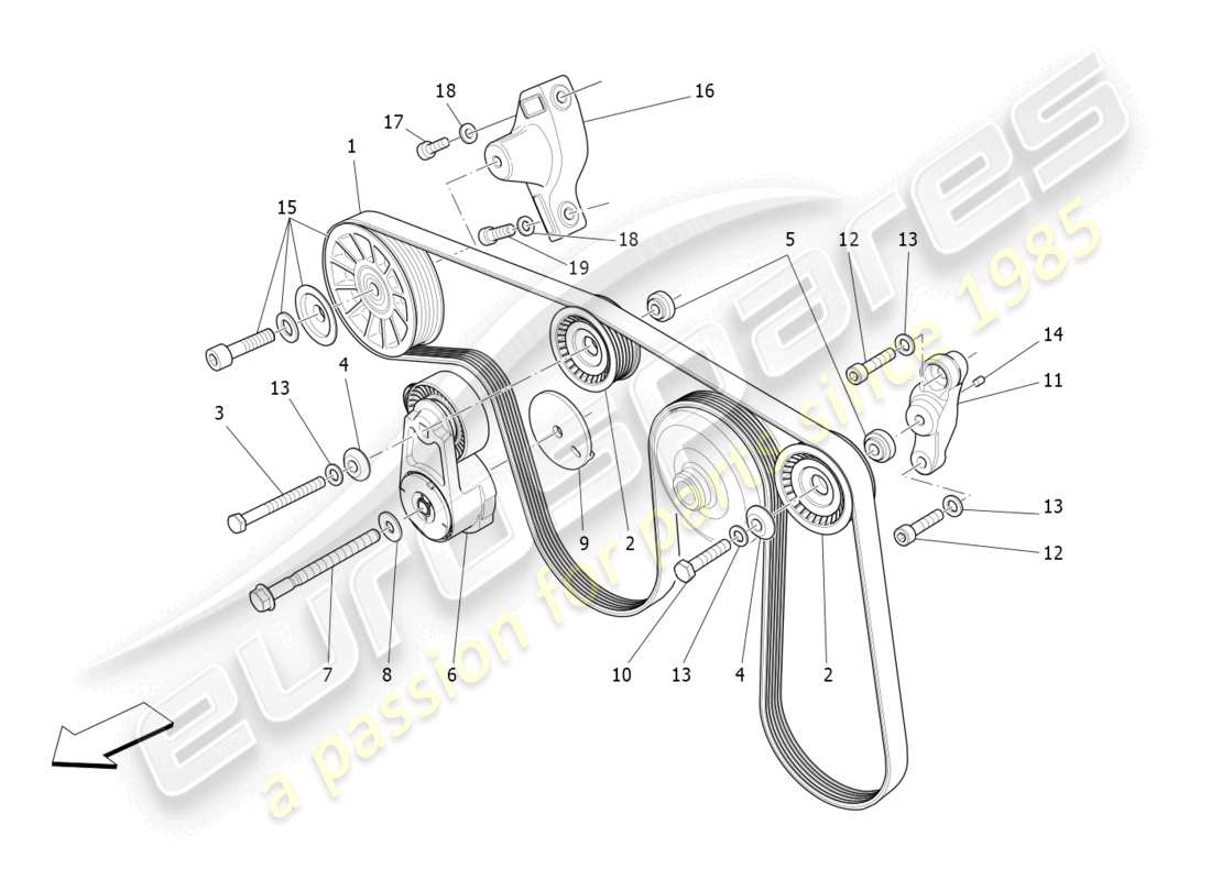 maserati quattroporte (2018) auxiliary device belts part diagram