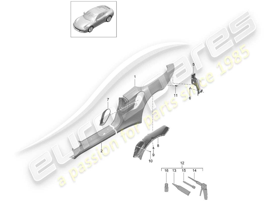 porsche 991 turbo (2018) side panel part diagram