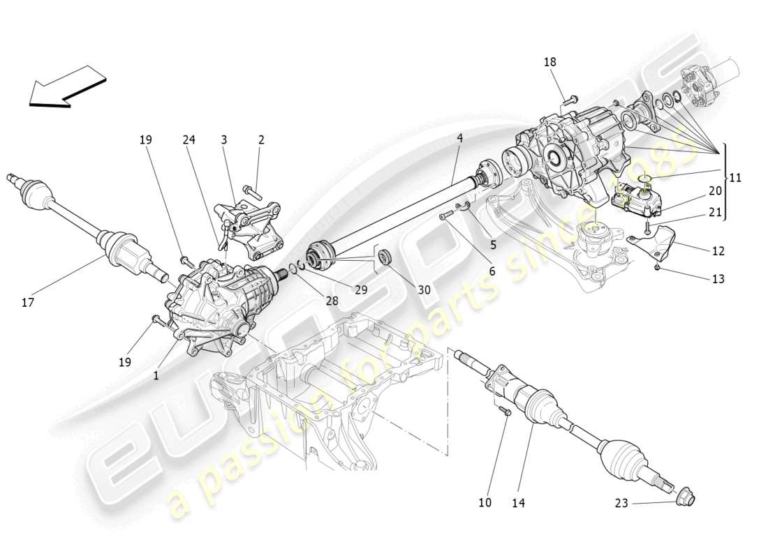 maserati levante gt (2022) front wheels transmission part diagram