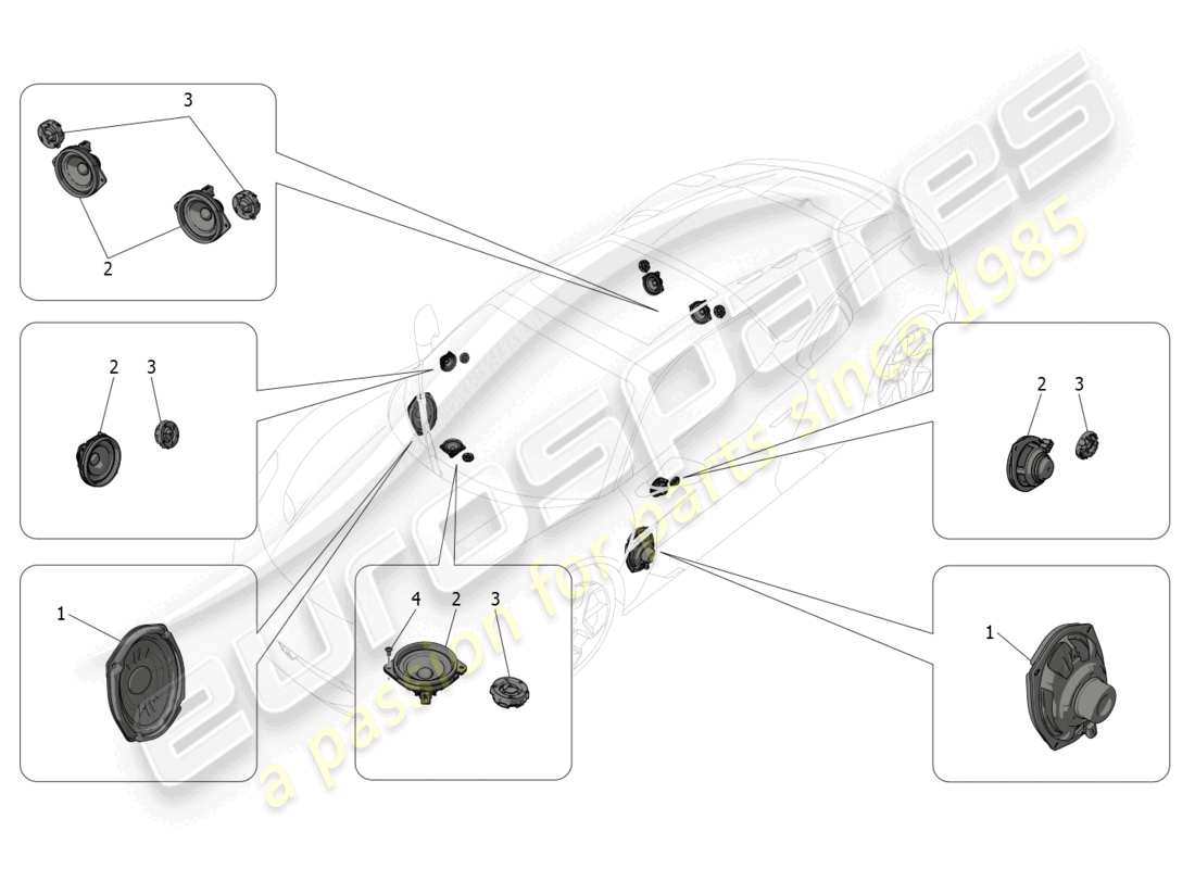 maserati mc20 cielo (2023) sound diffusion system part diagram