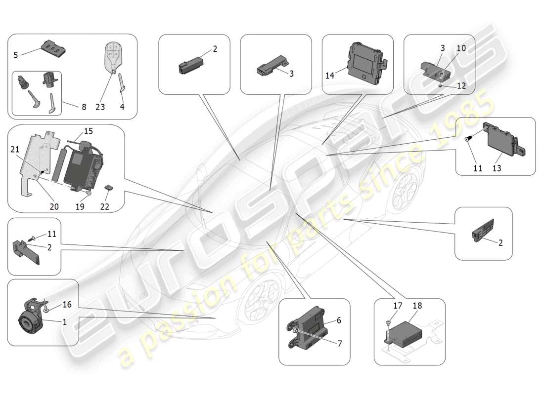 maserati mc20 (2022) alarm and immobilizer system part diagram