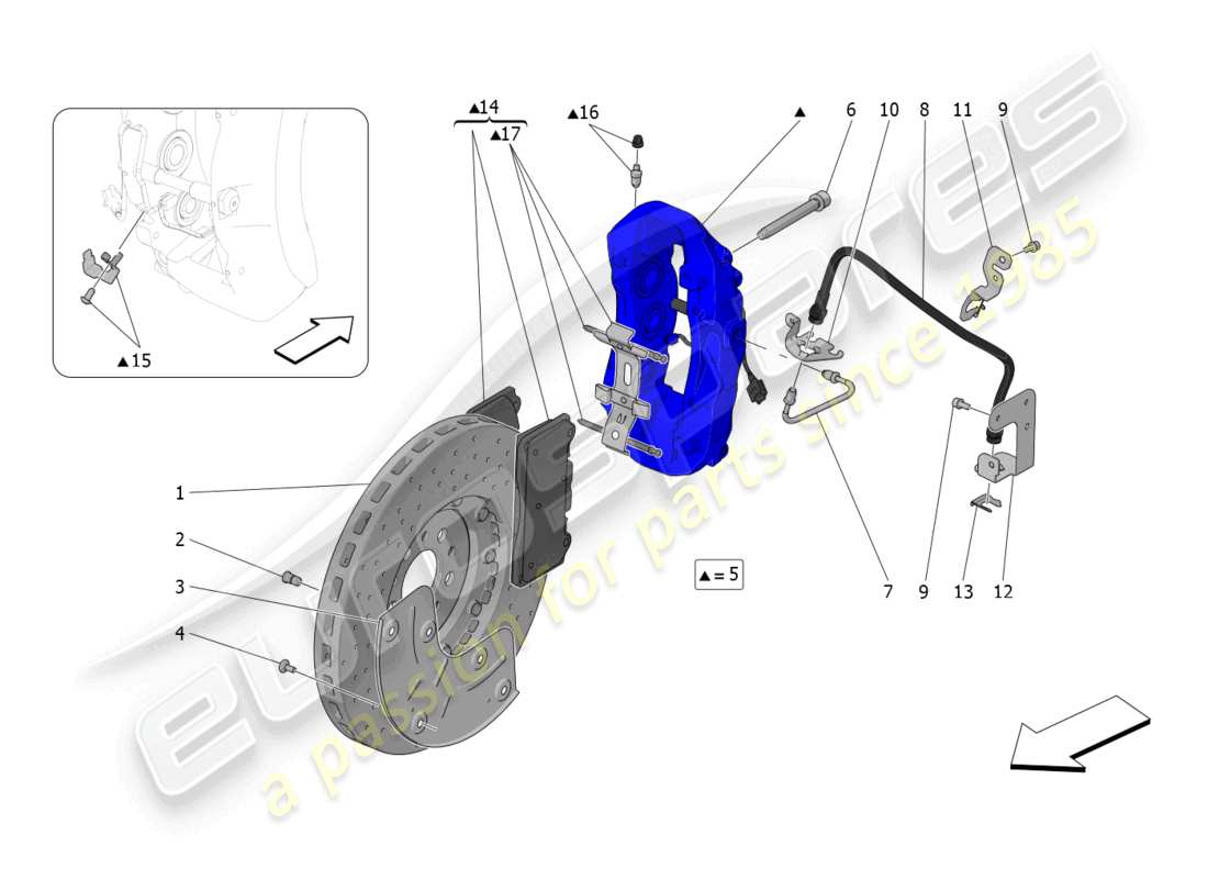 maserati mc20 cielo (2023) braking devices on front wheels part diagram