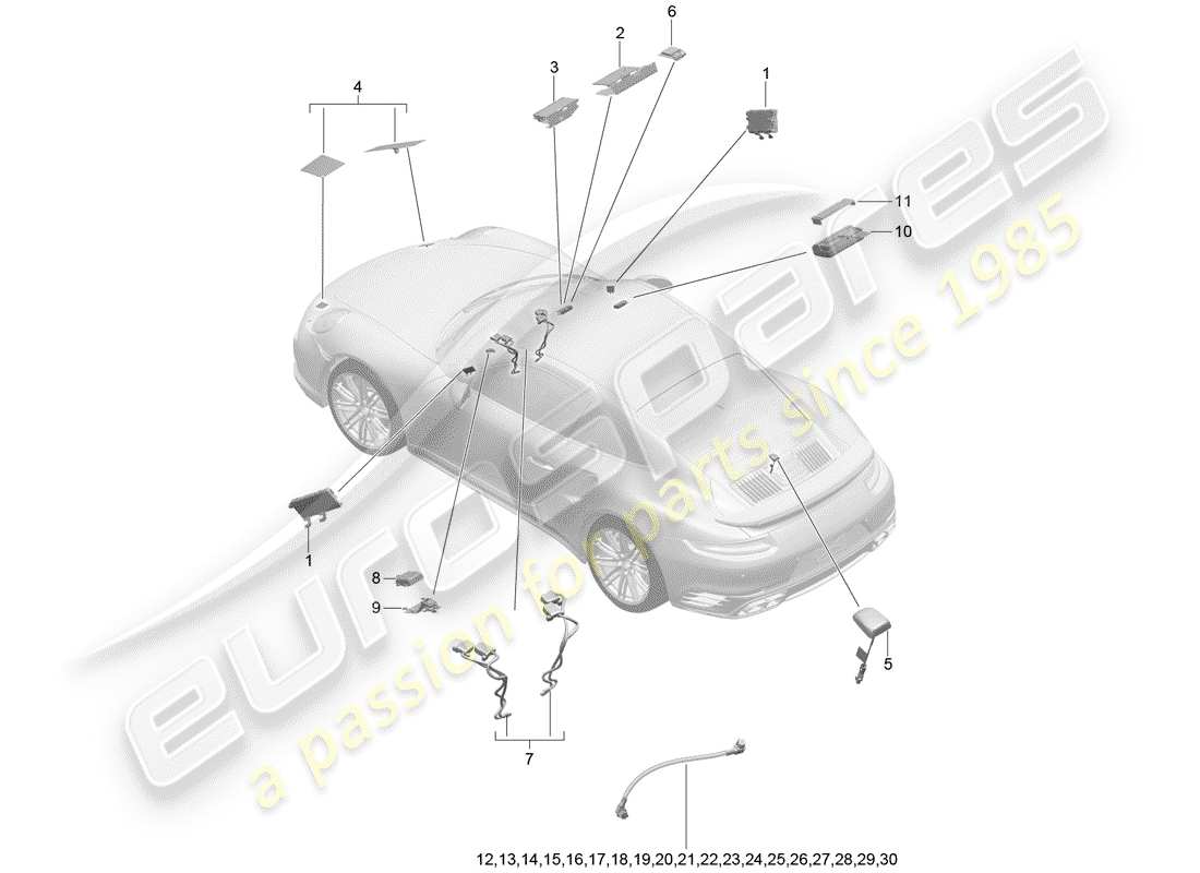 porsche 991 turbo (2018) antenna part diagram