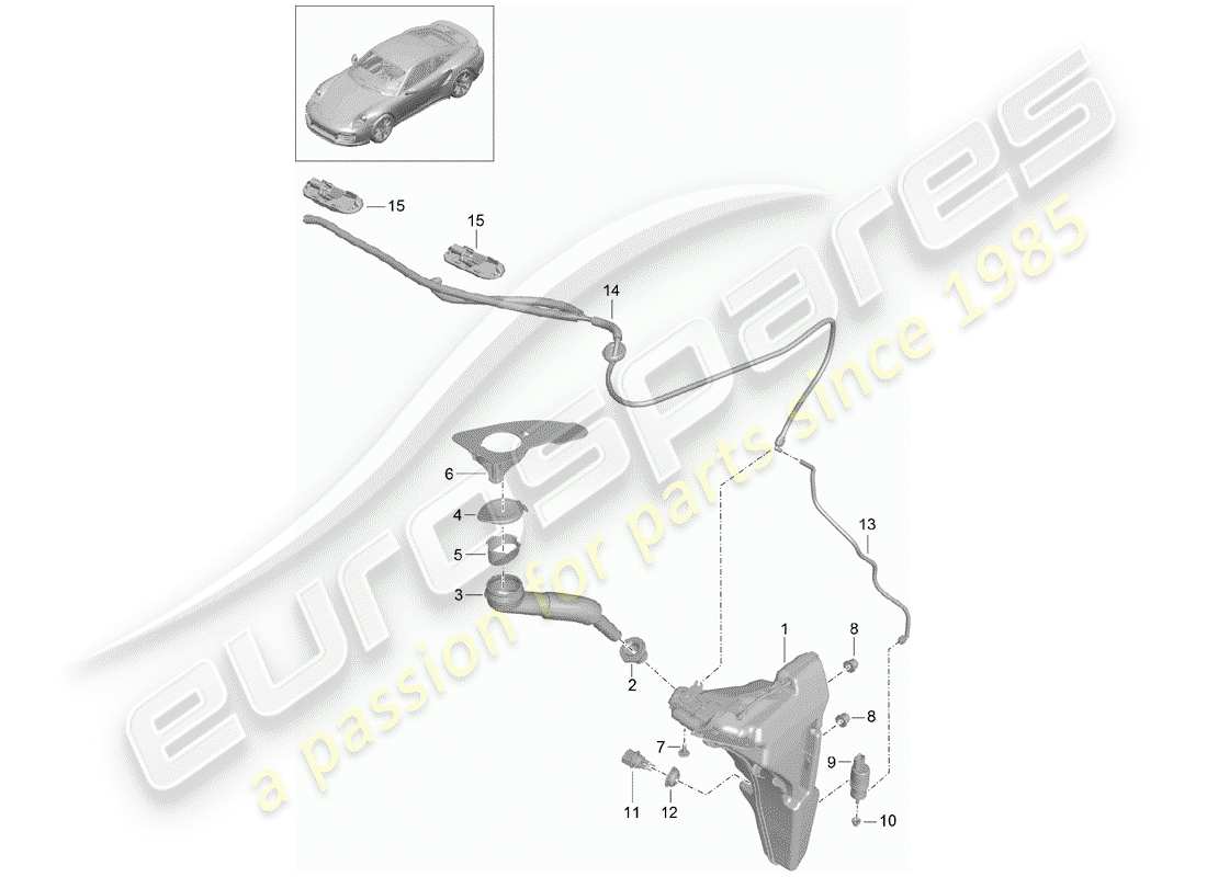 porsche 991 turbo (2018) windshield washer unit part diagram