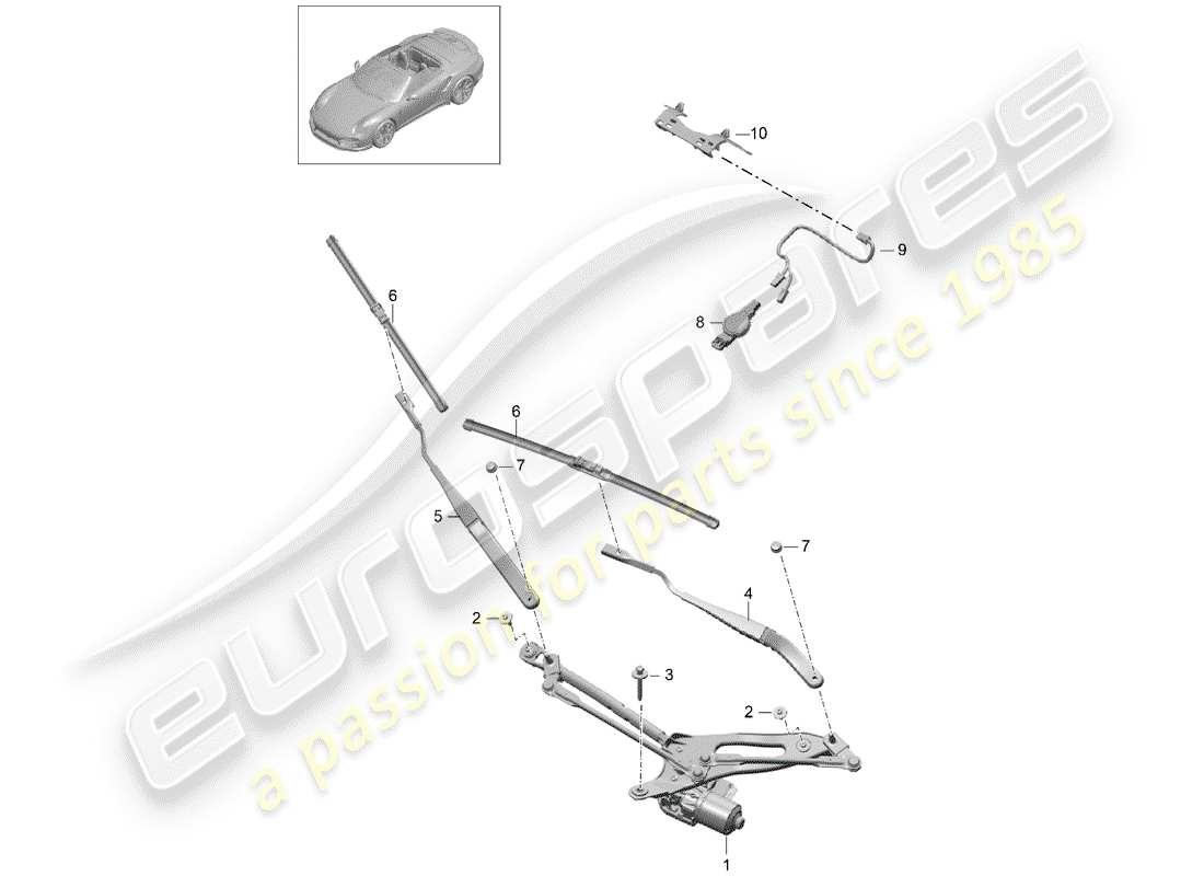 porsche 991 turbo (2018) windshield wiper system compl. part diagram