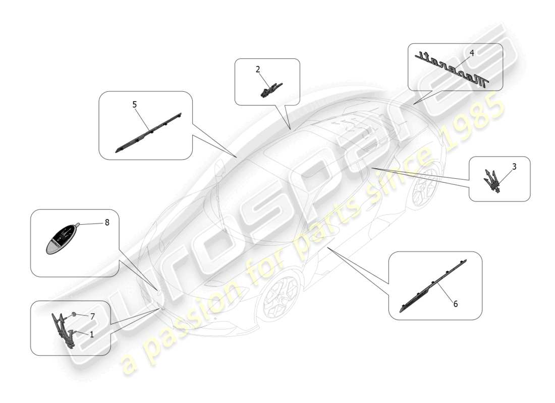 maserati mc20 (2022) trims, brands and symbols part diagram