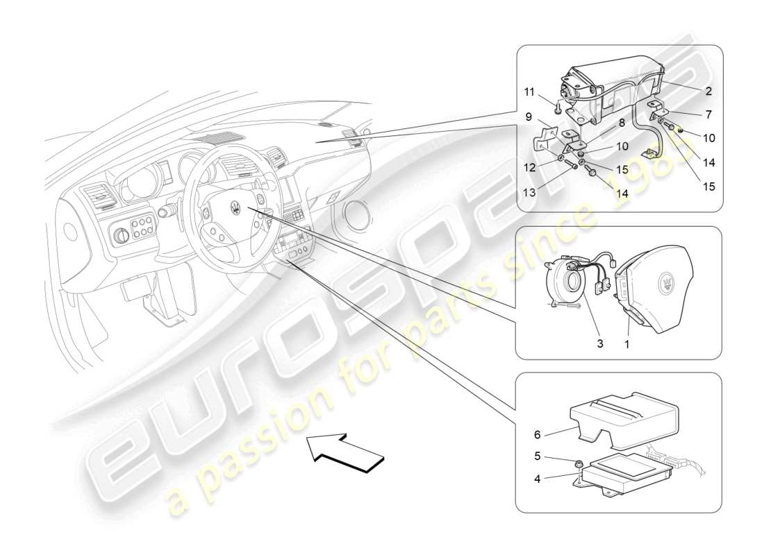 maserati granturismo mc stradale (2011) front airbag system part diagram