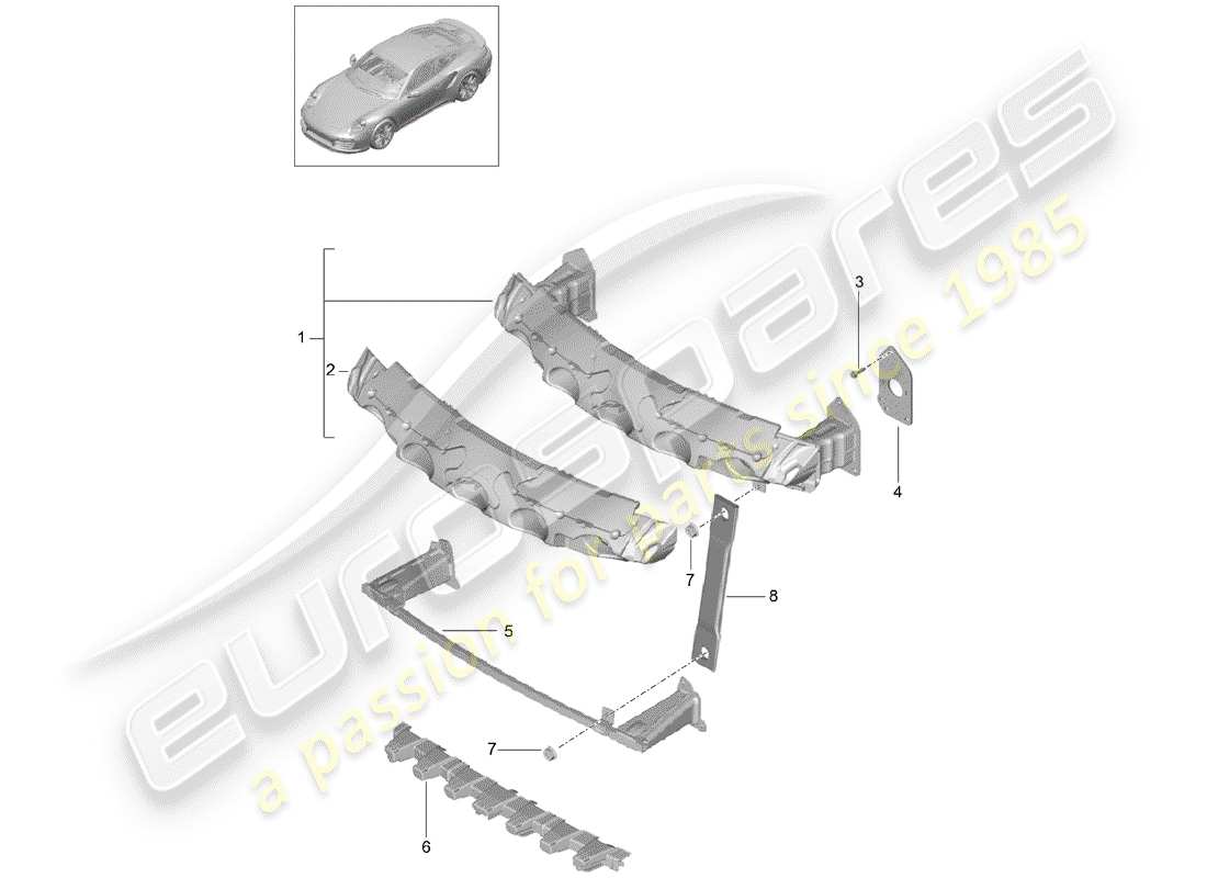 porsche 991 turbo (2018) bumper bracket part diagram