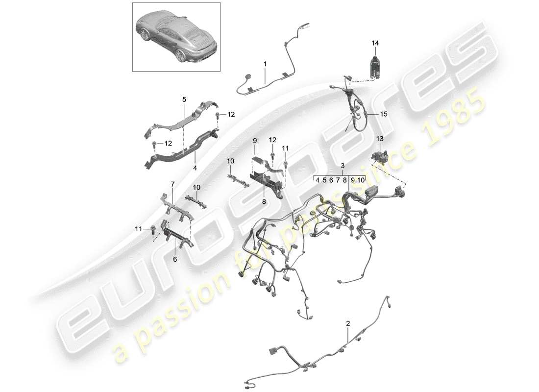 porsche 991 turbo (2018) wiring harnesses part diagram