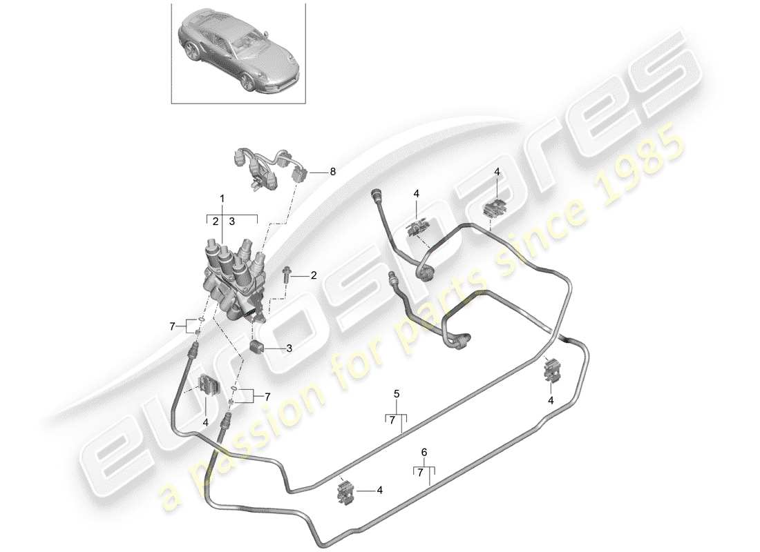 porsche 991 turbo (2018) hydraulic line part diagram