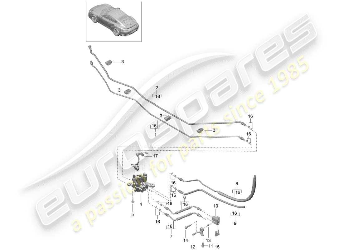 porsche 991 turbo (2018) hydraulic line part diagram