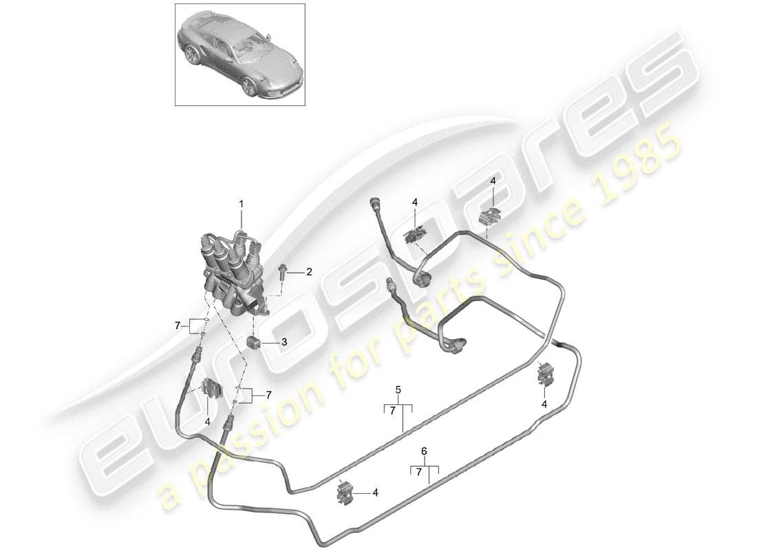 porsche 991 turbo (2018) hydraulic line part diagram