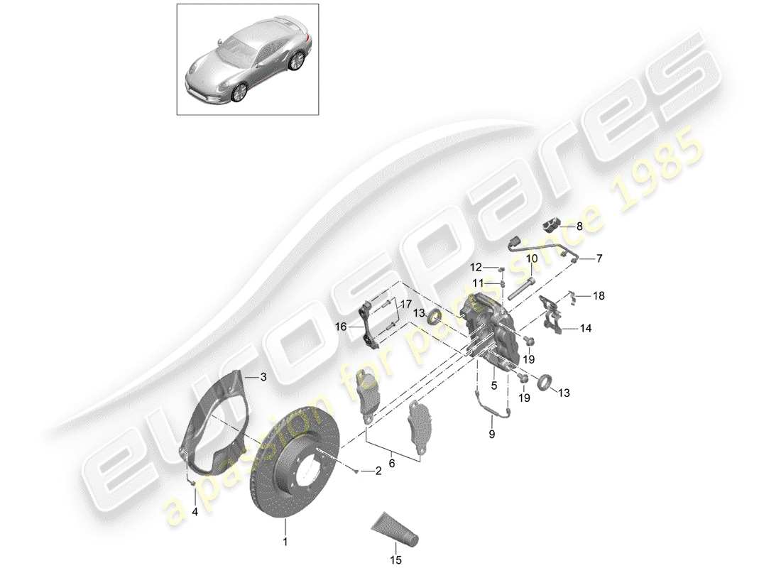 porsche 991 turbo (2018) disc brakes part diagram