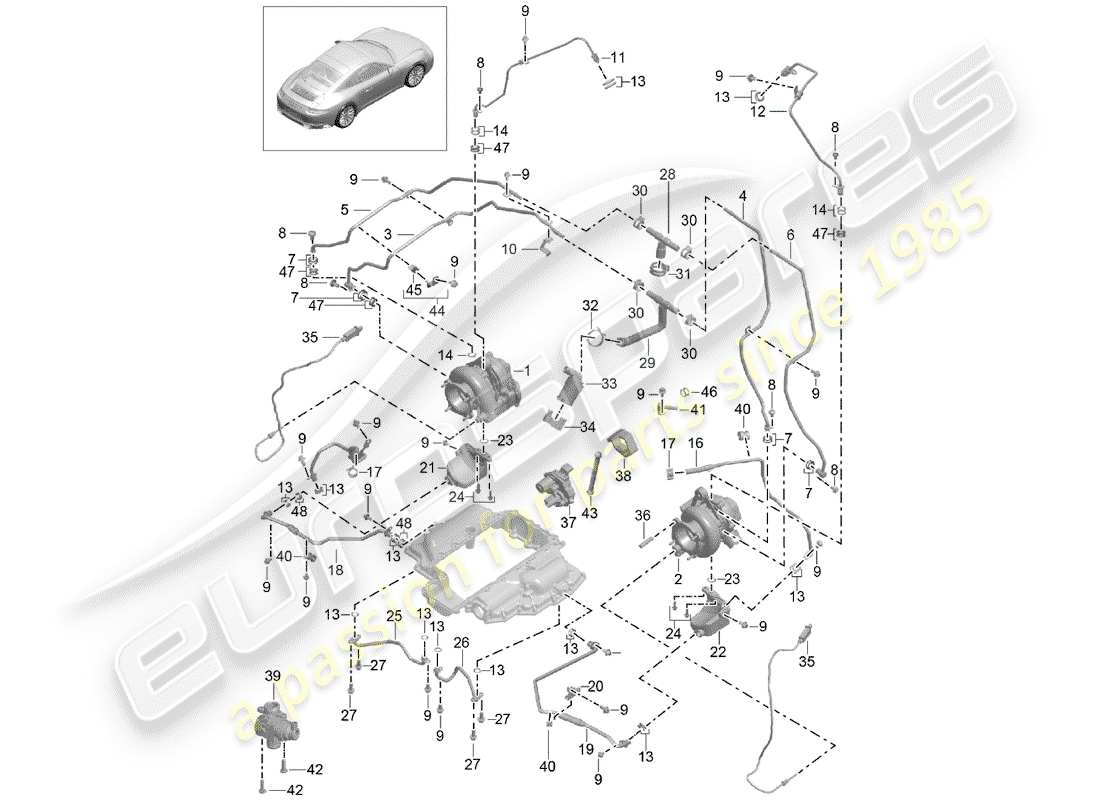 porsche 991 turbo (2018) exhaust gas turbocharger part diagram