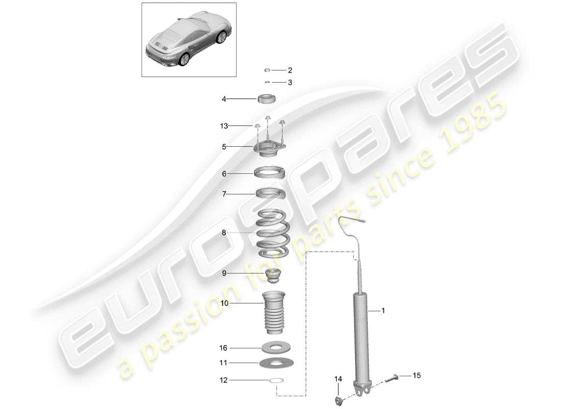 porsche 991 turbo (2018) shock absorber part diagram