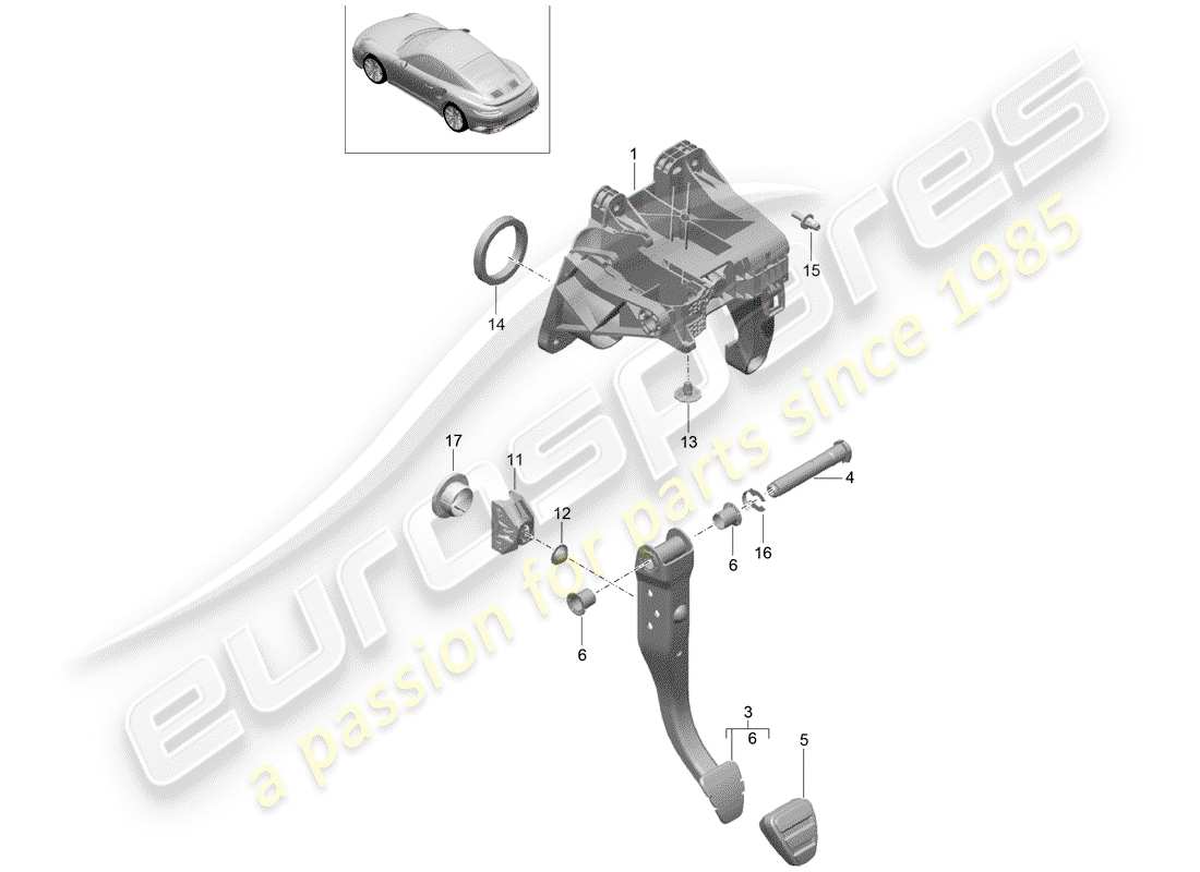 porsche 991 turbo (2018) brake and acc. pedal assembly part diagram