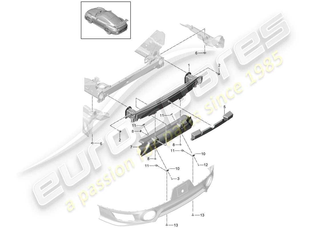 porsche 991 turbo (2018) bumper bracket part diagram