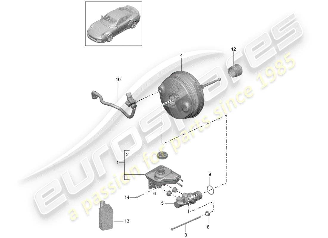 porsche 991 turbo (2018) brake master cylinder part diagram