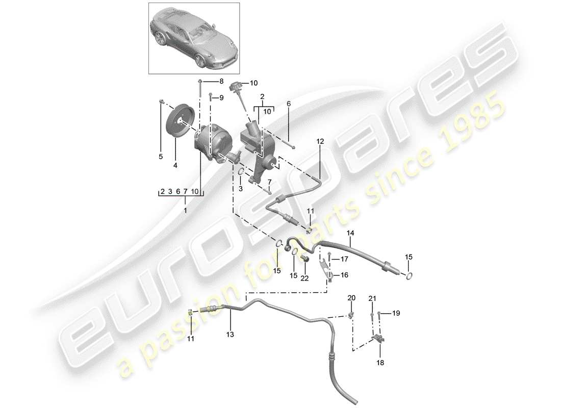 porsche 991 turbo (2018) hydraulic line part diagram