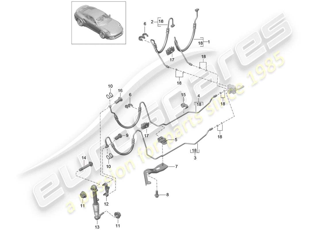 porsche 991 turbo (2018) hydraulic line part diagram