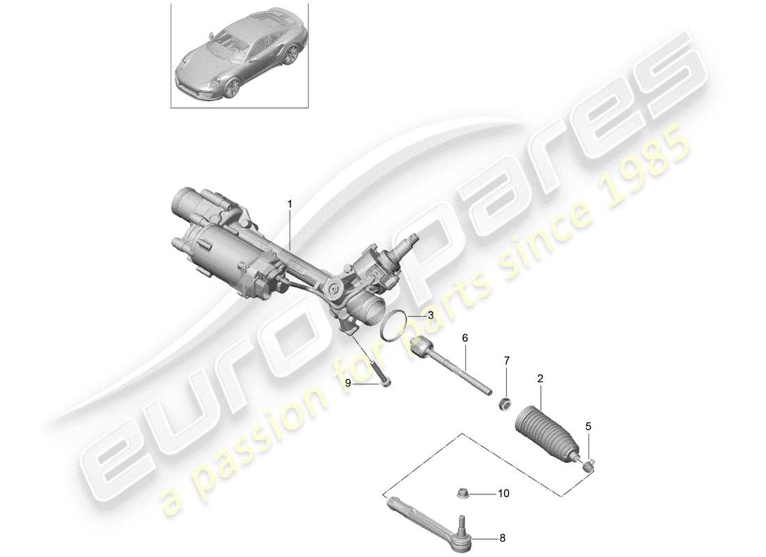 porsche 991 turbo (2018) steering gear part diagram