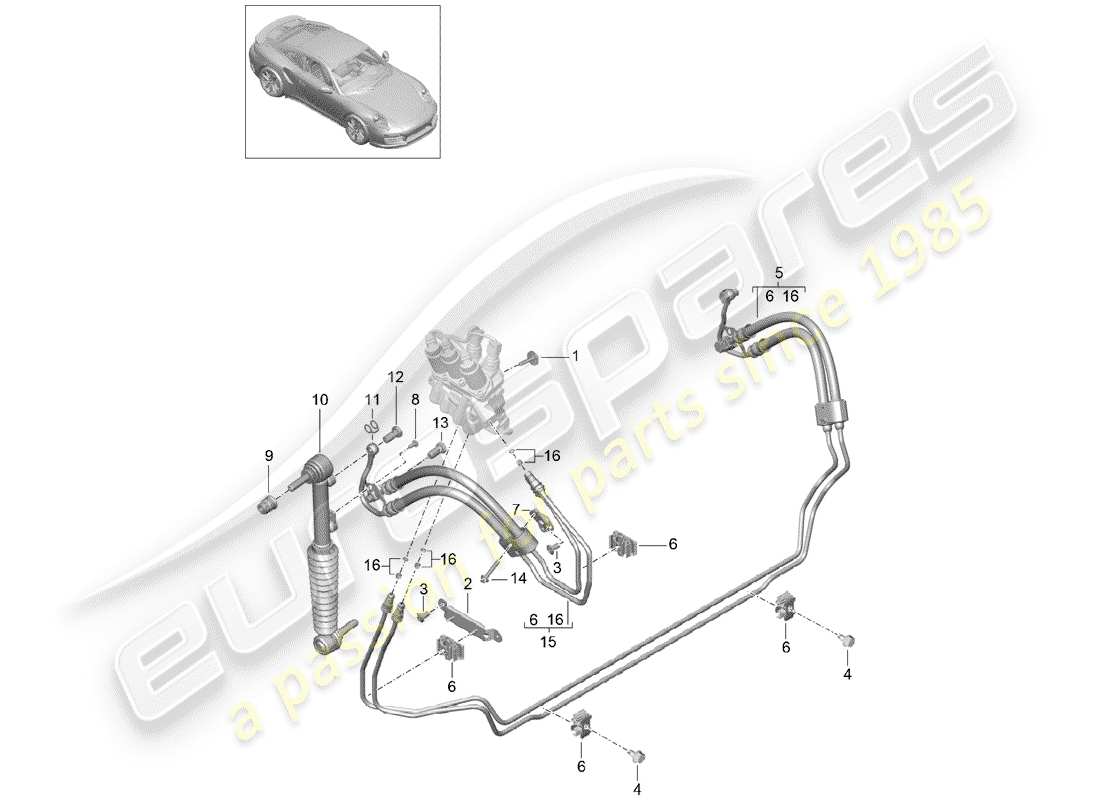 porsche 991 turbo (2018) hydraulic line part diagram