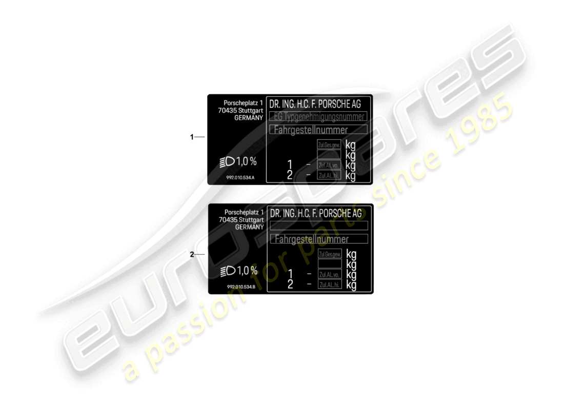 porsche 992 gt3/rs/st (2021 - 9j1) data tag d - mj 2022>> part diagram