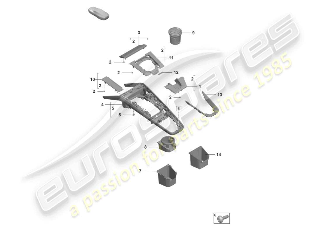 porsche 992 gt3/rs/st (2021 - 9j1) centre console accessories part diagram