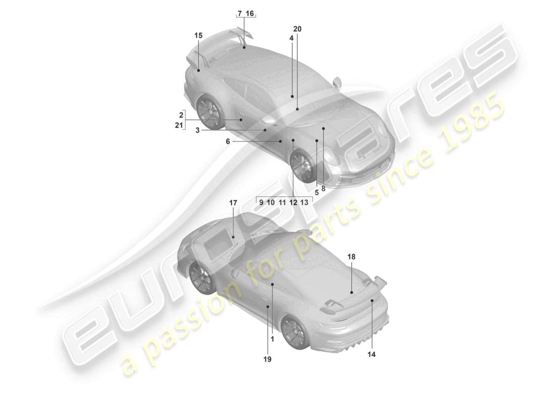 porsche 992 gt3/rs/st (2021 - 9j1) signs/notices part diagram