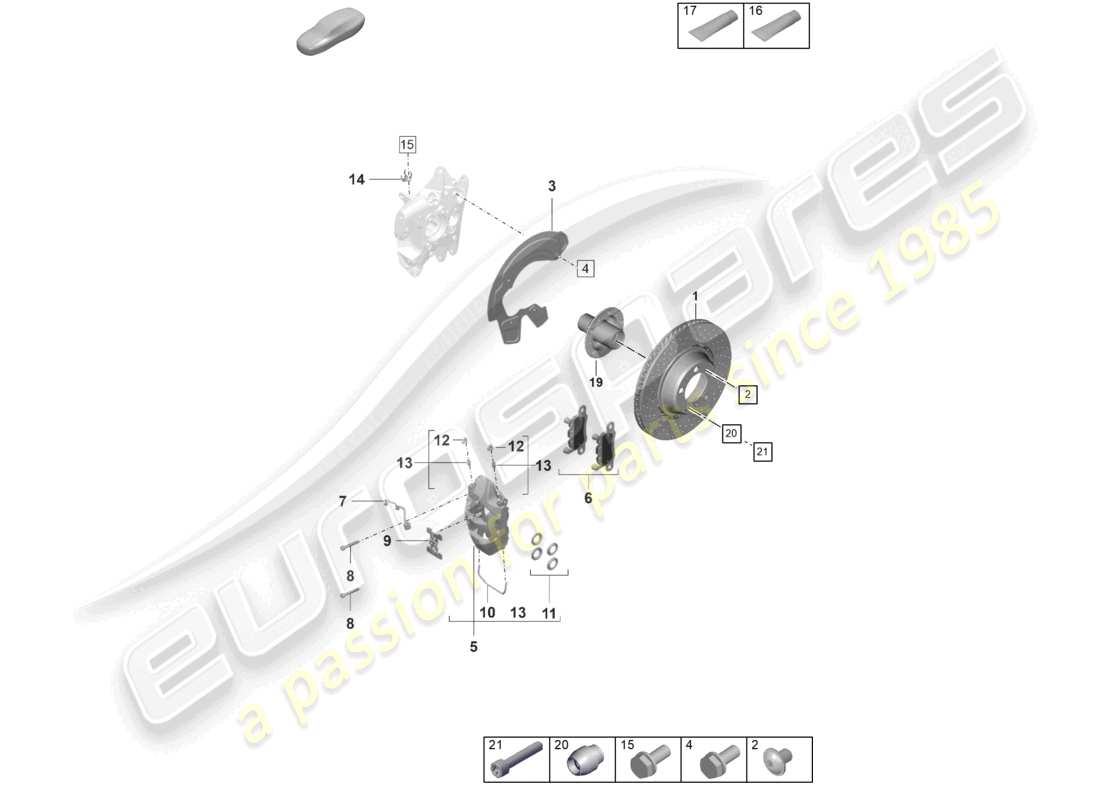 porsche 992 gt3/rs/st (2021 - 9j1) disc brake pccb rear axle part diagram