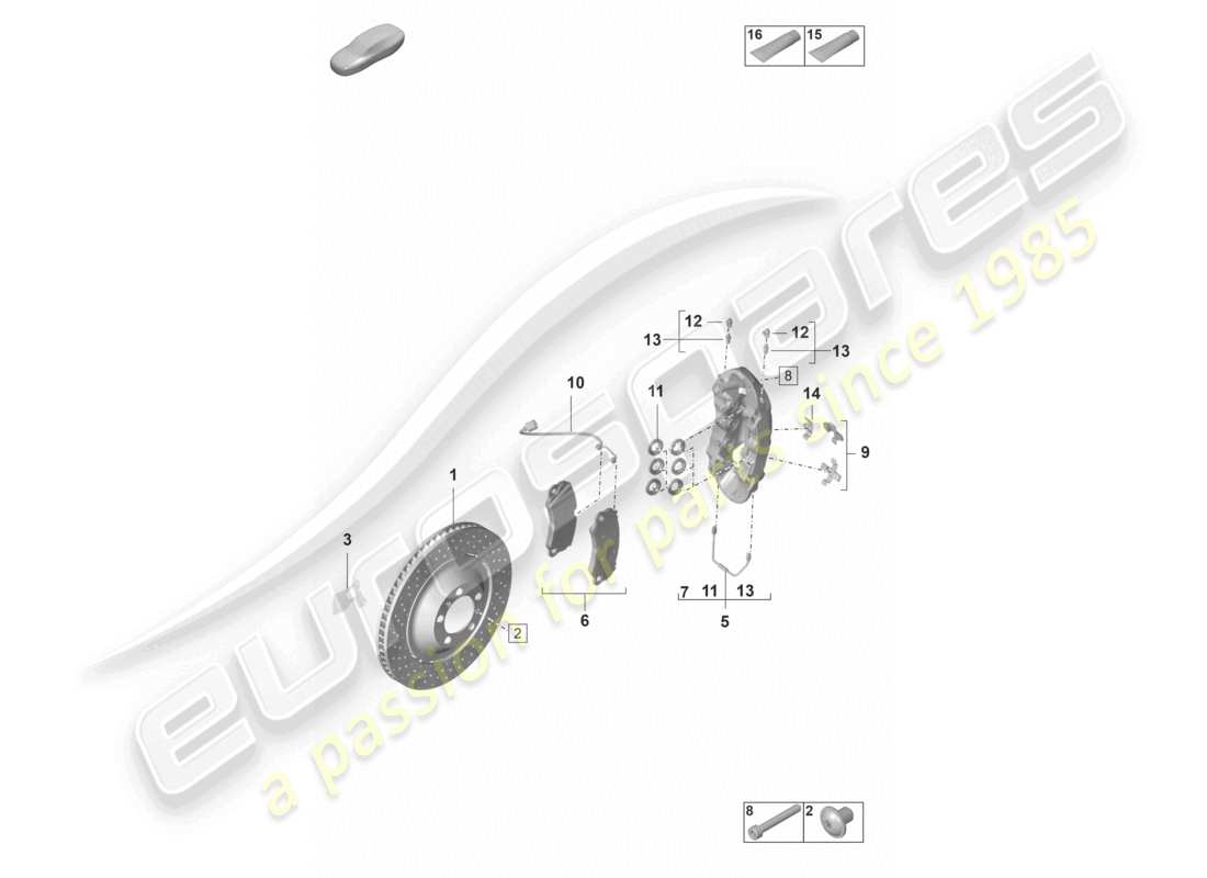 porsche 992 gt3/rs/st (2021 - 9j1) disc brake pccb front axle gt3 part diagram