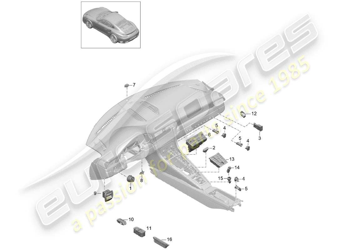 porsche 991 turbo (2018) switch part diagram