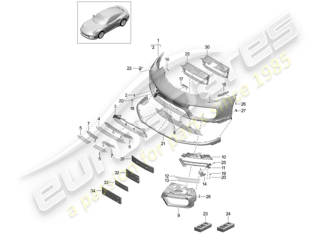 porsche 991 turbo (2018) bumper part diagram