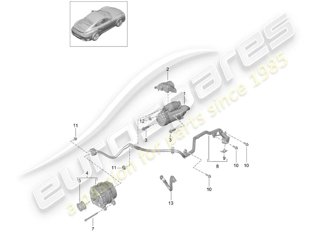 porsche 991 turbo (2018) starter part diagram