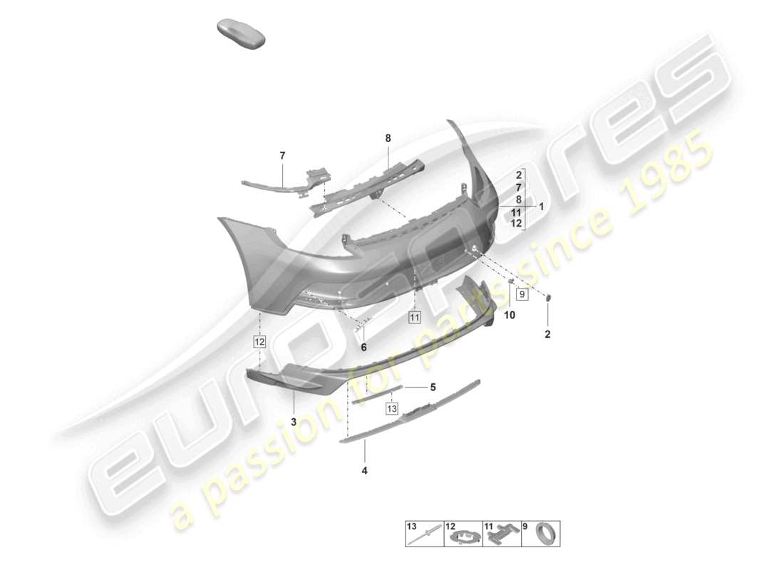 porsche 992 gt3/rs/st (2021 - 9j1) bumper rear gt3 part diagram