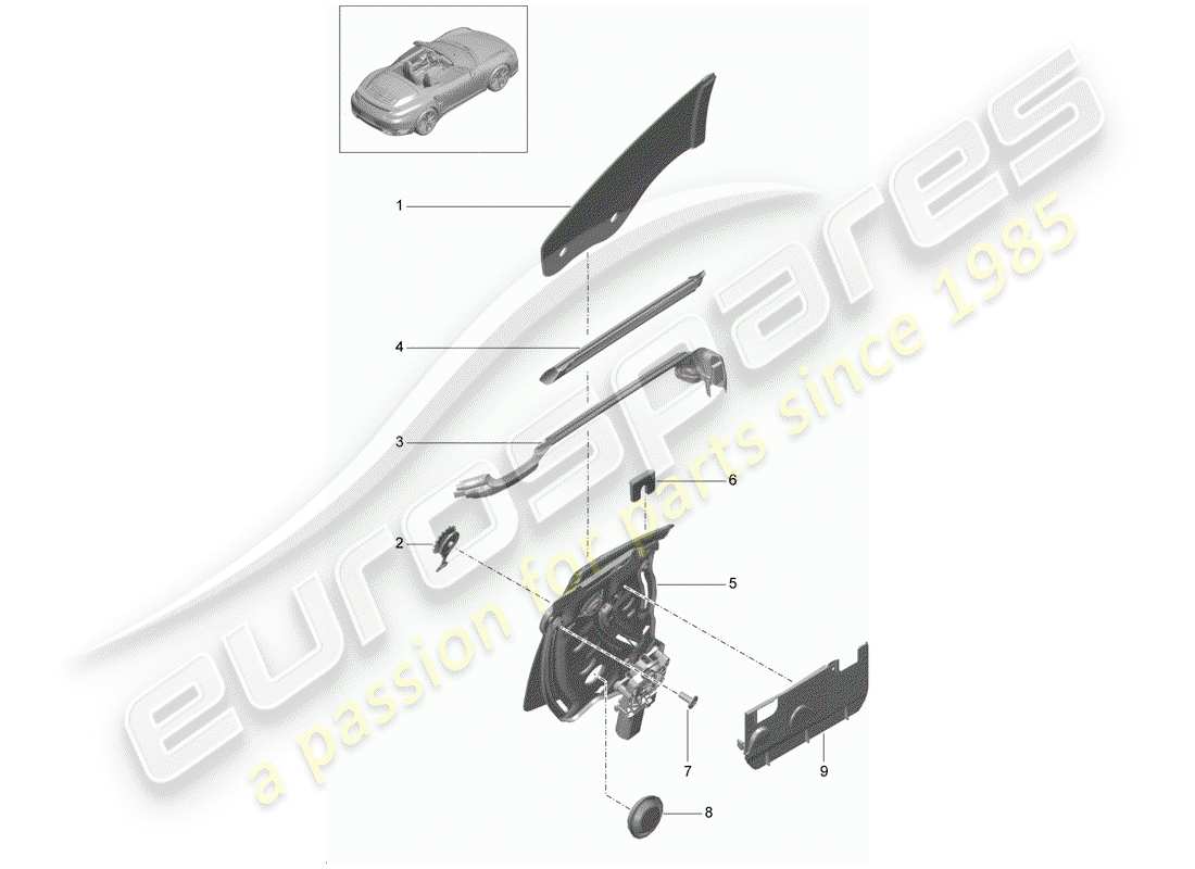 porsche 991 turbo (2018) side window part diagram