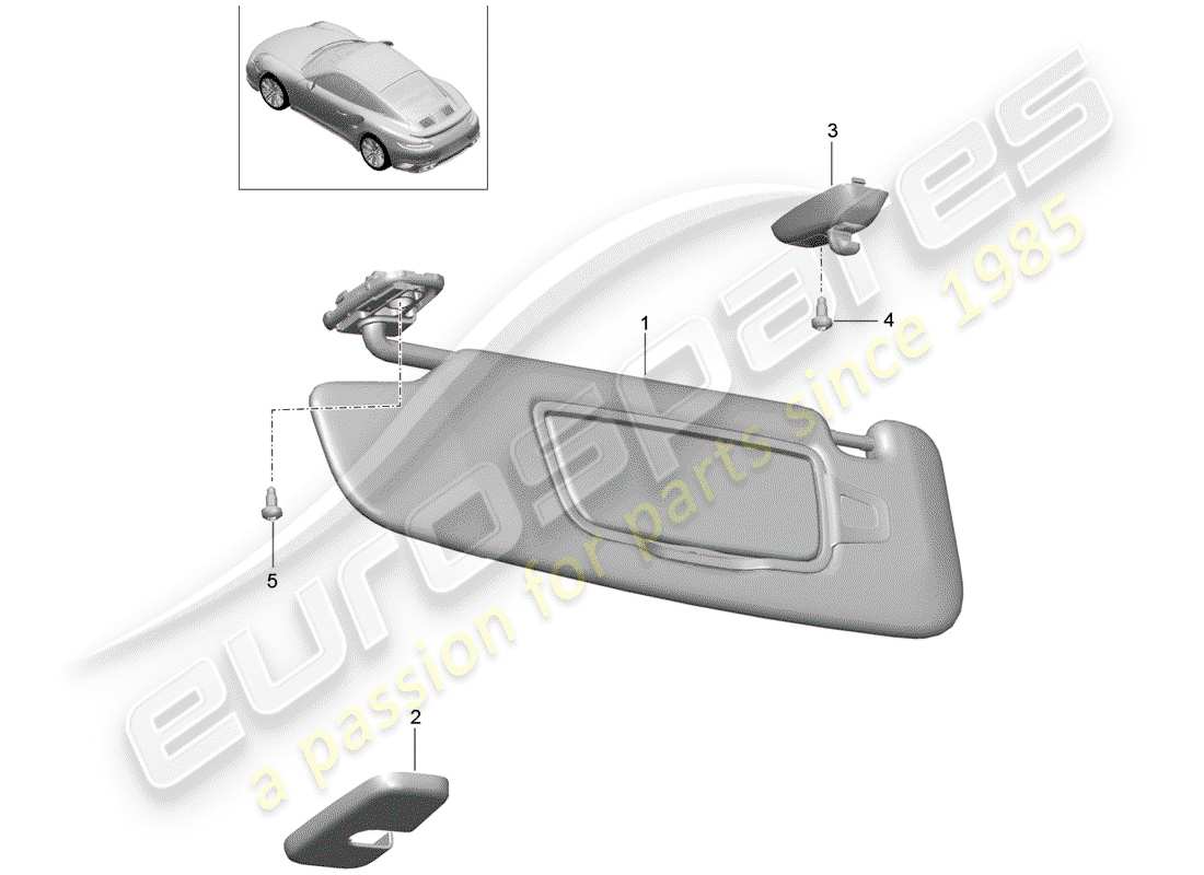 porsche 991 turbo (2018) sun vizors part diagram