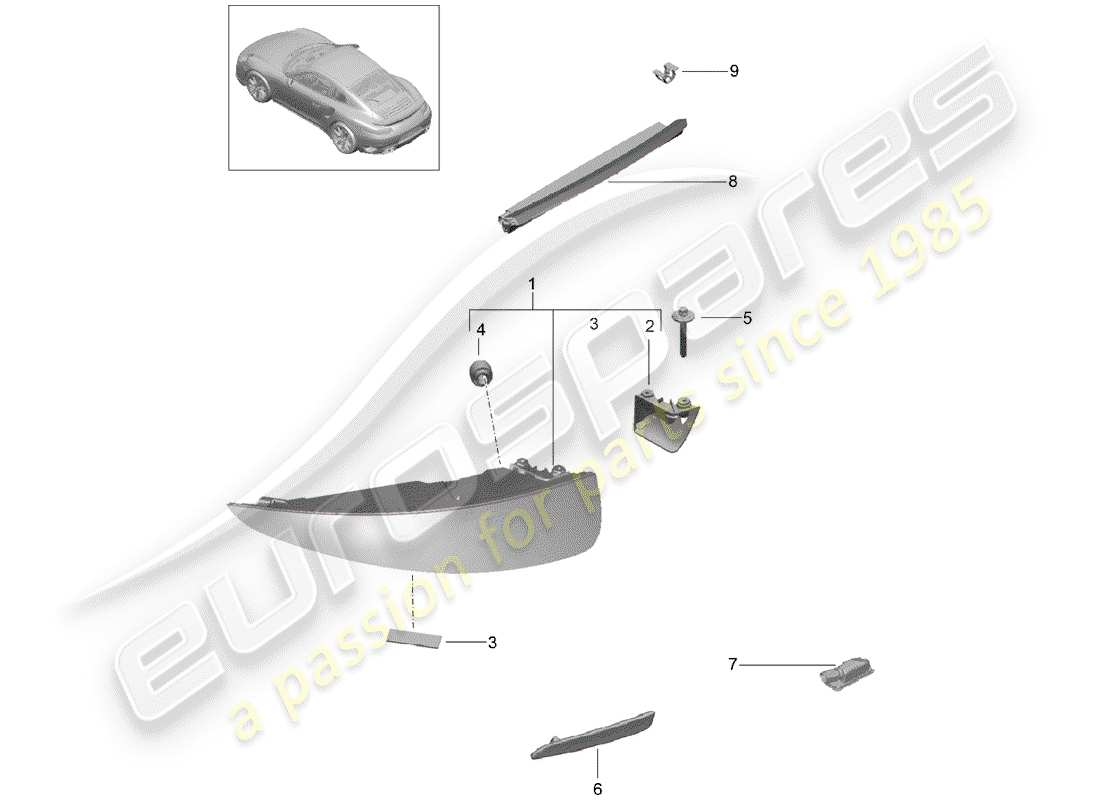 porsche 991 turbo (2018) rear light part diagram