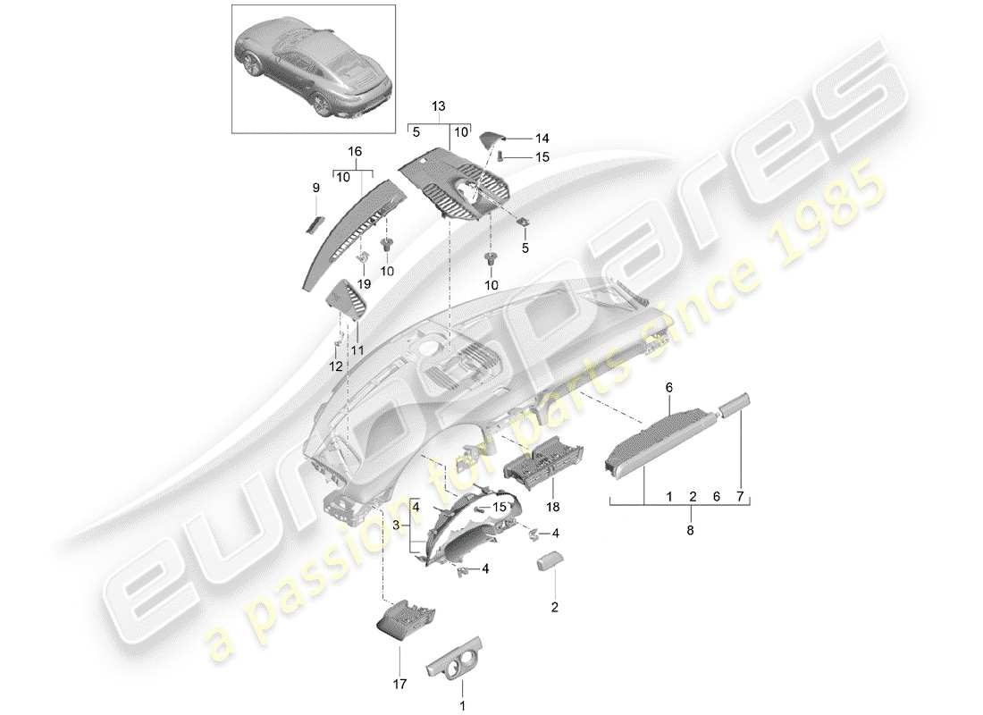 porsche 991 turbo (2018) accessories part diagram