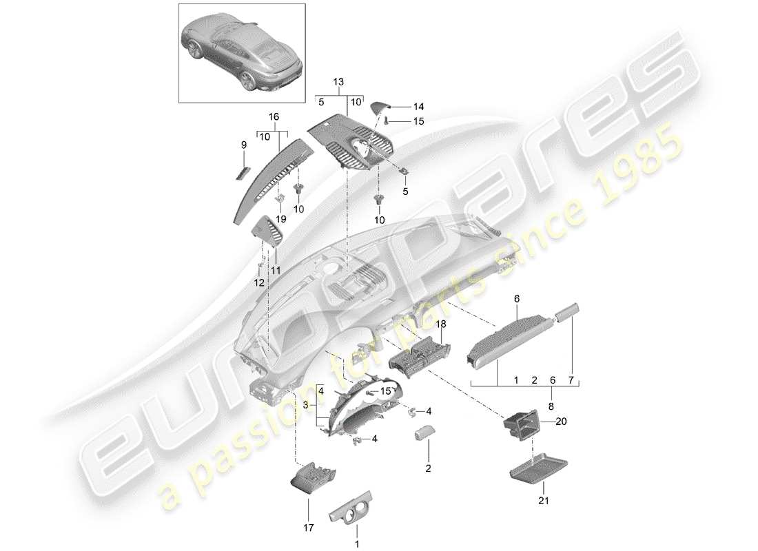 porsche 991 turbo (2018) accessories part diagram