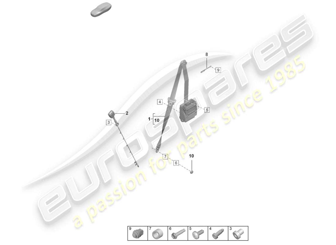 porsche 992 gt3/rs/st (2021 - 9j1) three-point safety belt front belt latch part diagram