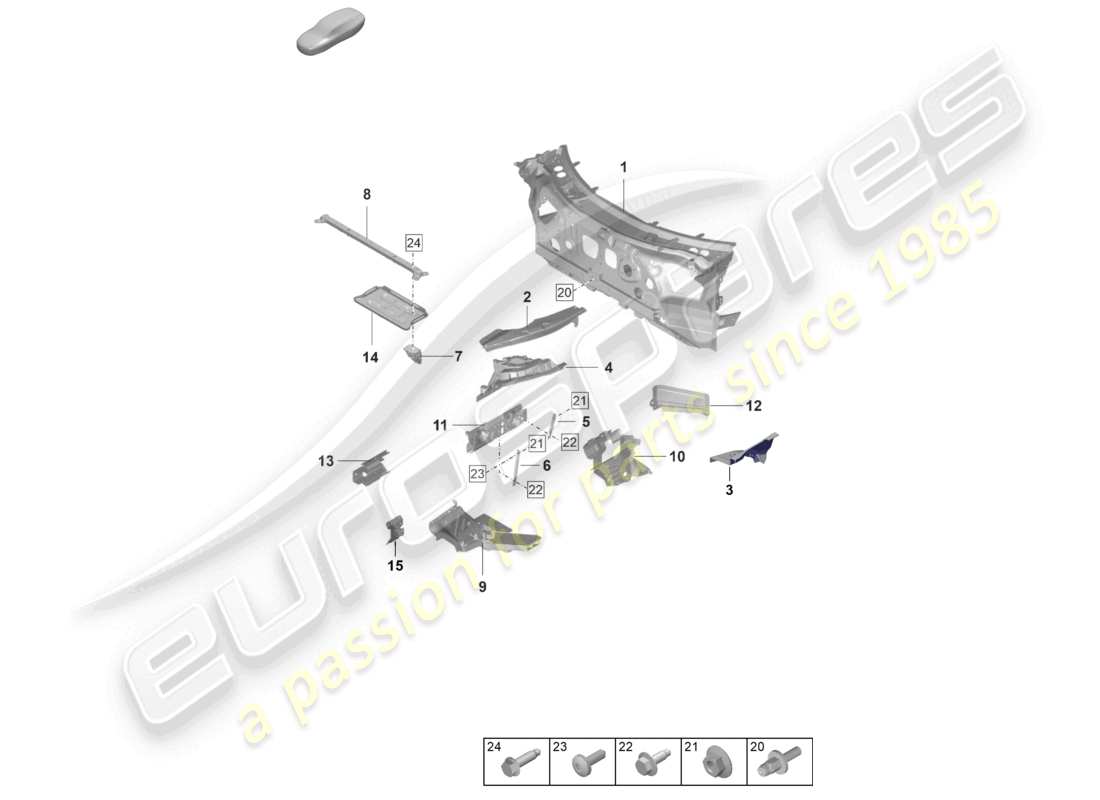 porsche 992 gt3/rs/st (2021 - 9j1) front end firewall individual parts part diagram