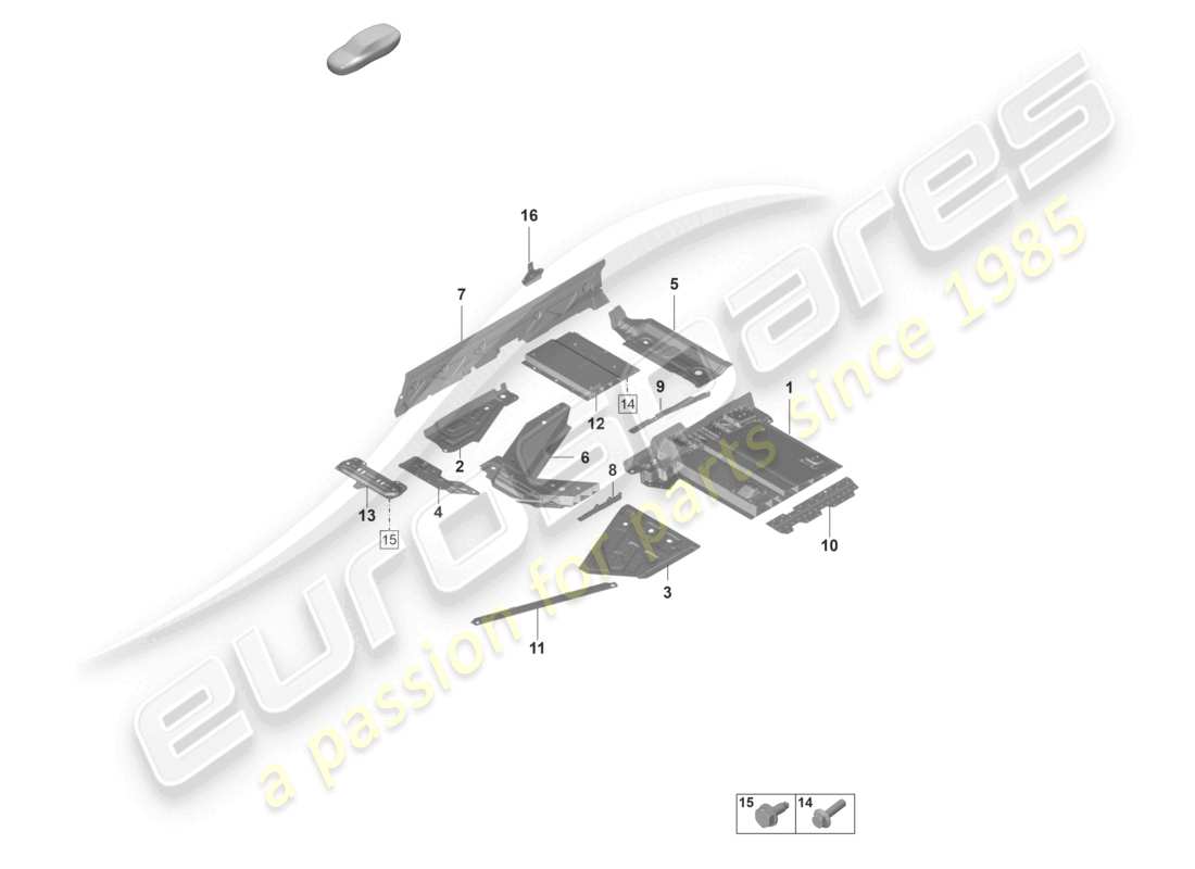 porsche 992 gt3/rs/st (2021 - 9j1) bottom plate tunnel part diagram