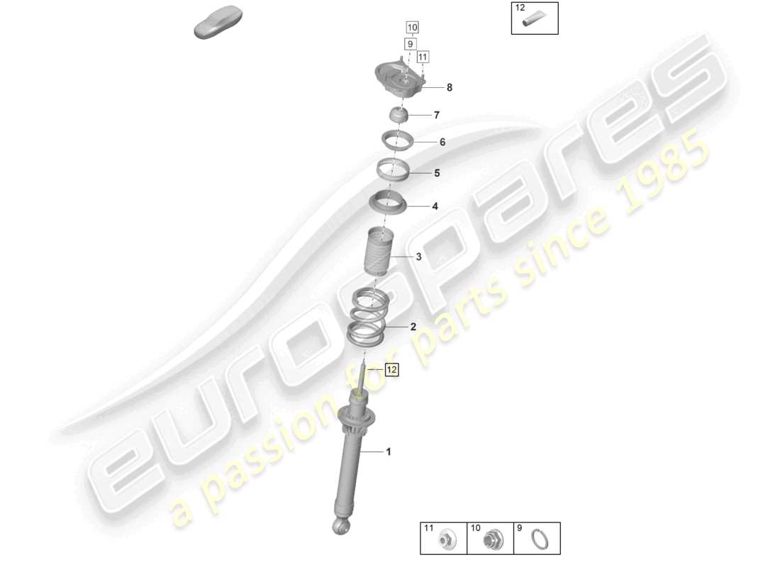 porsche 992 gt3/rs/st (2021 - 9j1) suspension shock absorbers part diagram