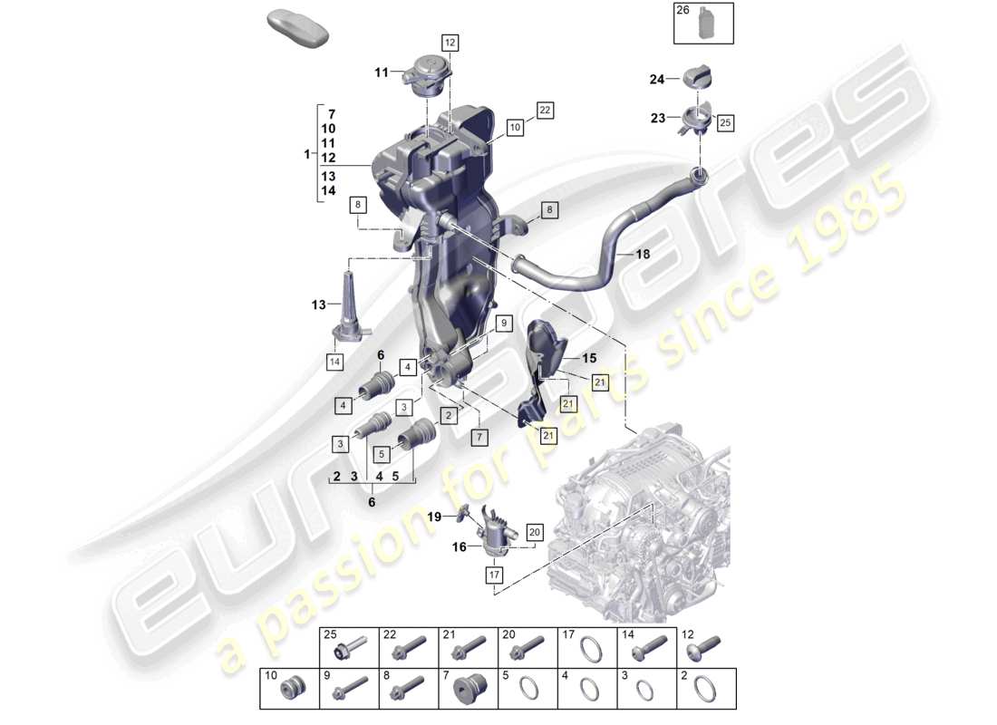 porsche 992 gt3/rs/st (2021 - 9j1) engine (oil press./lubrica.) oil tank engine oil part diagram