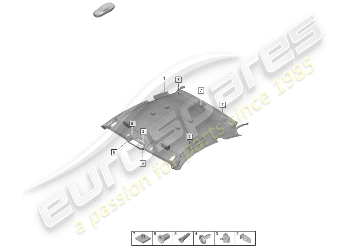 porsche 992 gt3/rs/st (2021 - 9j1) roof trim part diagram