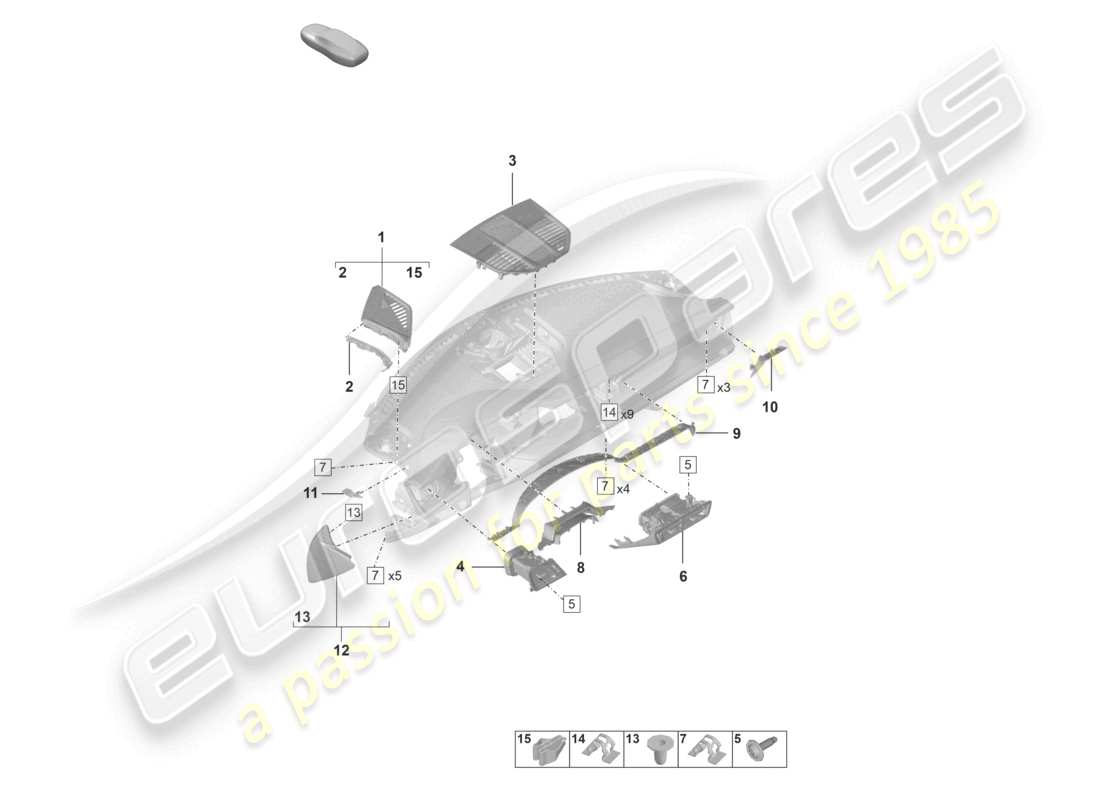 porsche 992 gt3/rs/st (2021 - 9j1) accessories instrument panel trim part diagram