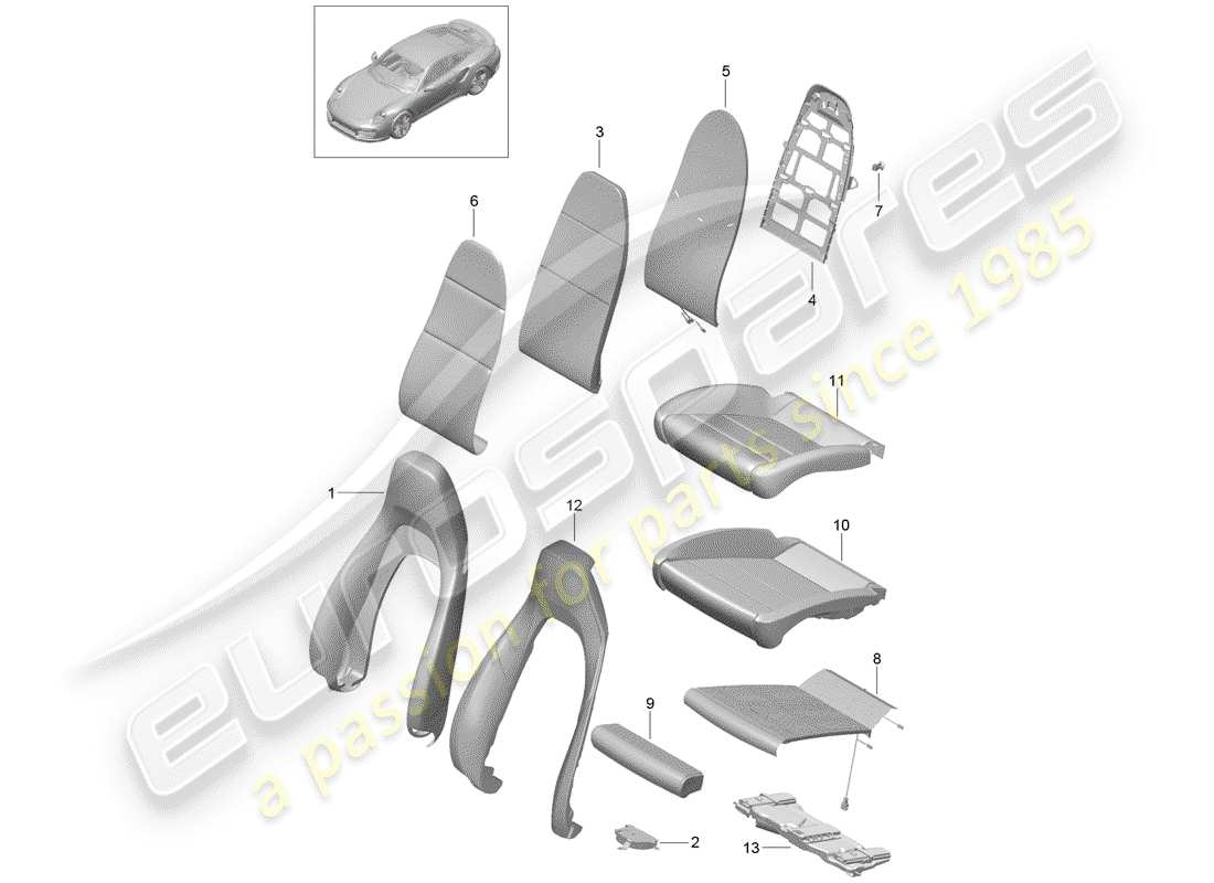 porsche 991 turbo (2018) foam part part diagram