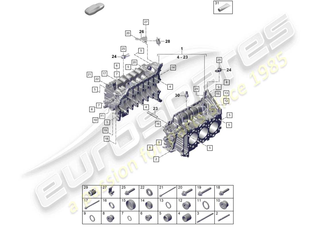 porsche 992 gt3/rs/st (2021 - 9j1) crankcase housing part diagram