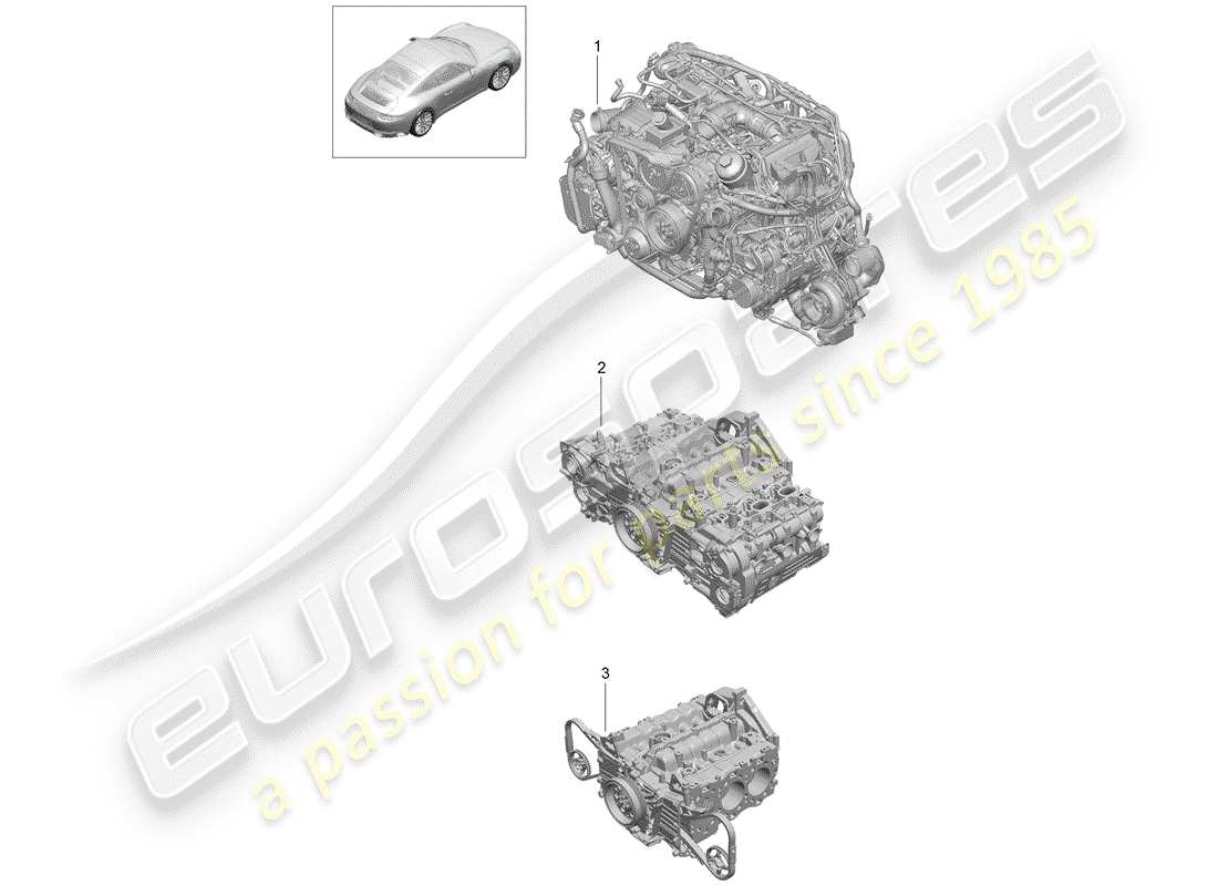 porsche 991 turbo (2018) replacement engine part diagram